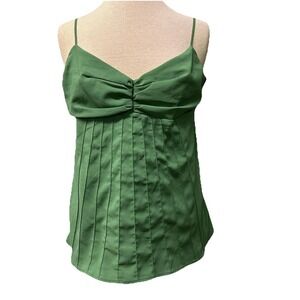 H&M Green Tank Top Gathered Pleated‎ Mid Spaghetti Strap Size 10 Boho Festival